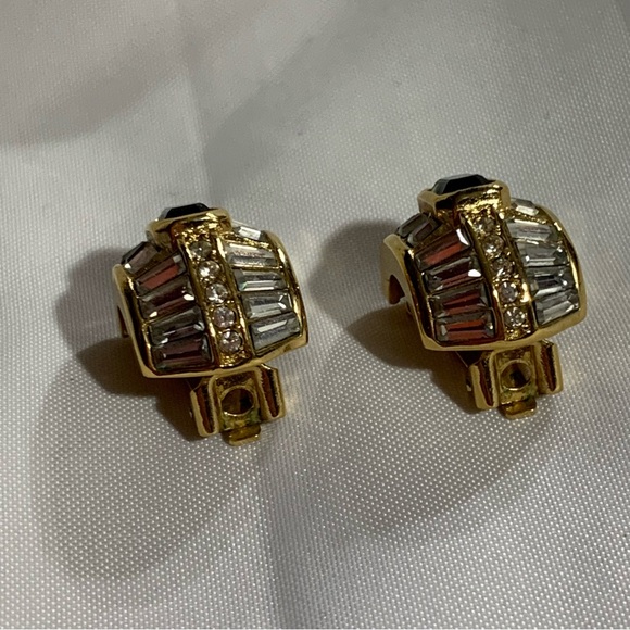 CHRISTIAN DIOR 14k gold plated Austrian crystal clear baguette blue emerald cut - Picture 10 of 16